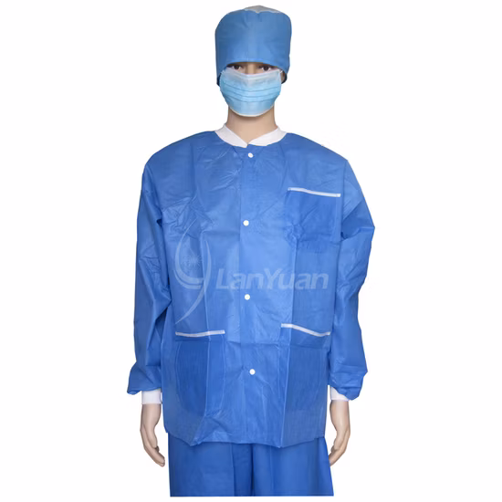 Food Industry Disposable Non-Woven Spp Jacket Visitor Coat Lab Coat